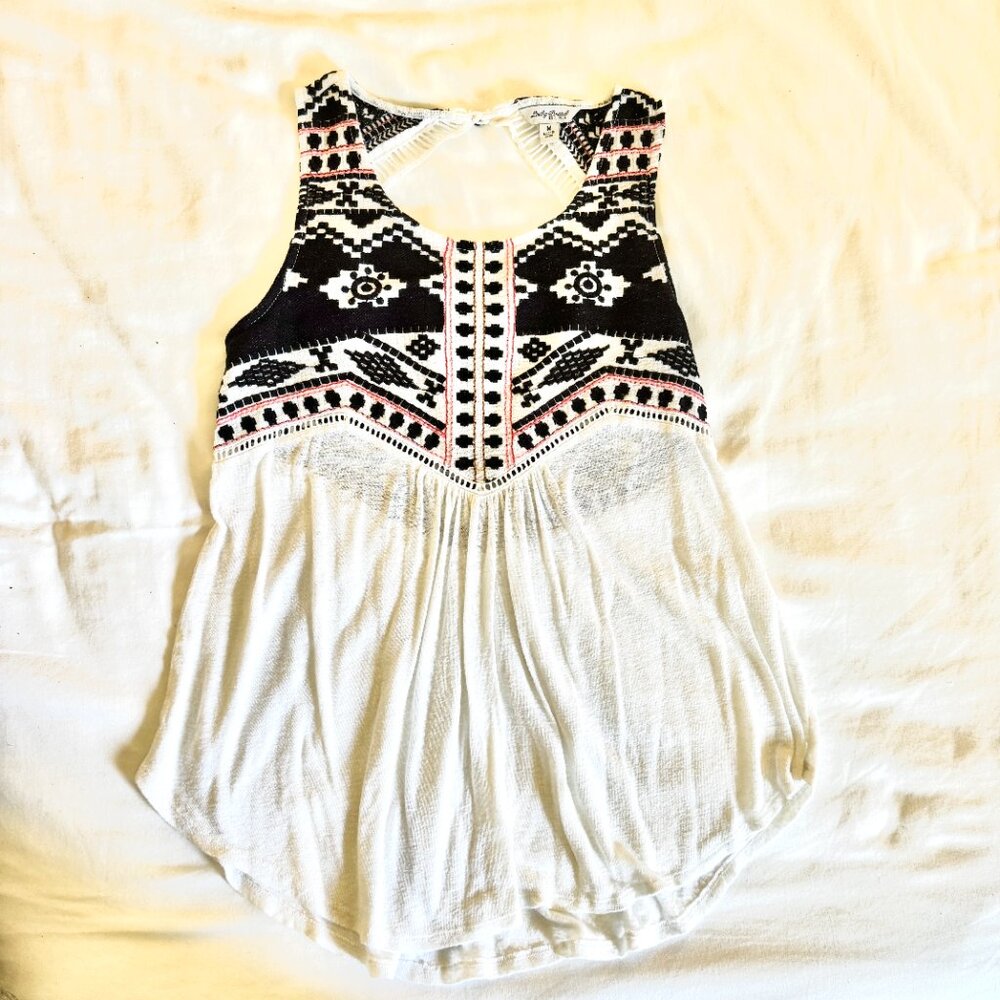 Lucky Brand Embroidered Aztec Tribal Inspired Tank Top - Size M